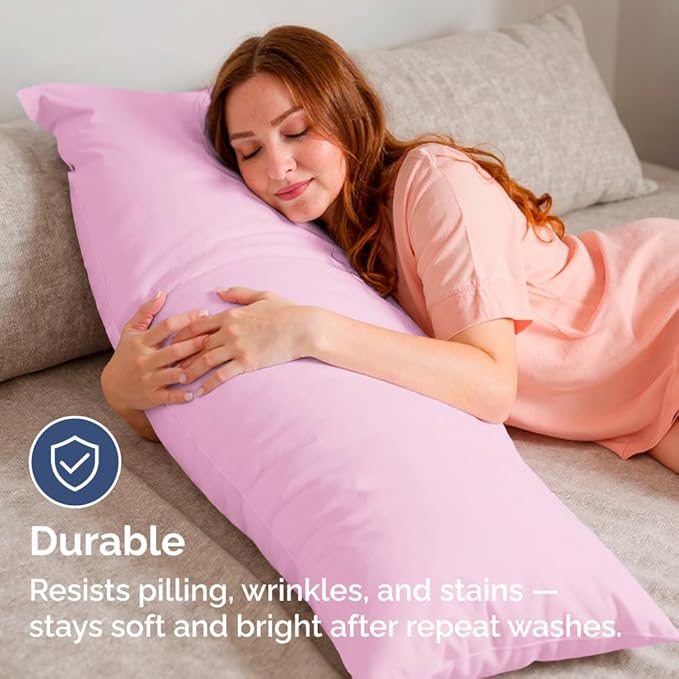 Body Pillowcases Set of 4-20x54 Long Body Pillow Case - Soft Body Pillow Cover for Sleeping & Side Sleepers - Comfy, Breathable & Fade Free - Machine Washable w/Envelope Enclosure - (Light Pink)