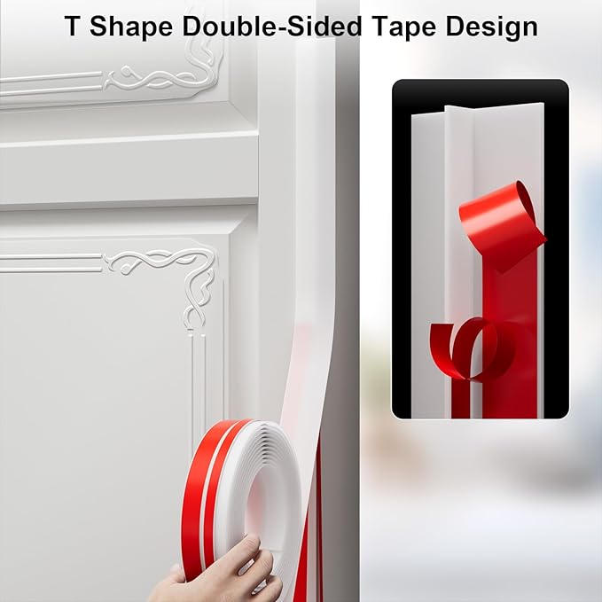 Elvone T-Shaped Door Draft Stopper, 1.37 in x 20 Ft Silicone Seal Strip for Windows Gaps, Weather Stripping Seal Strip Shower Sweep, White