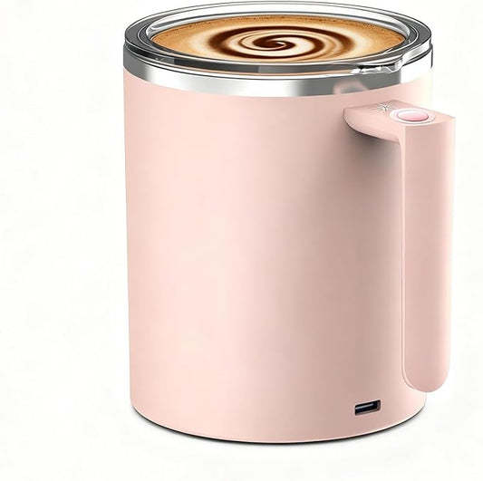 Self Stirring Mug, 12.2 oz Self Stirring Coffee Mug with Magnetic Stirrer & Anti-Sedimentation, Rechargeable Auto Magnetic Coffee Mug for Coffee, Milk, Hot Cocoa (Pink)