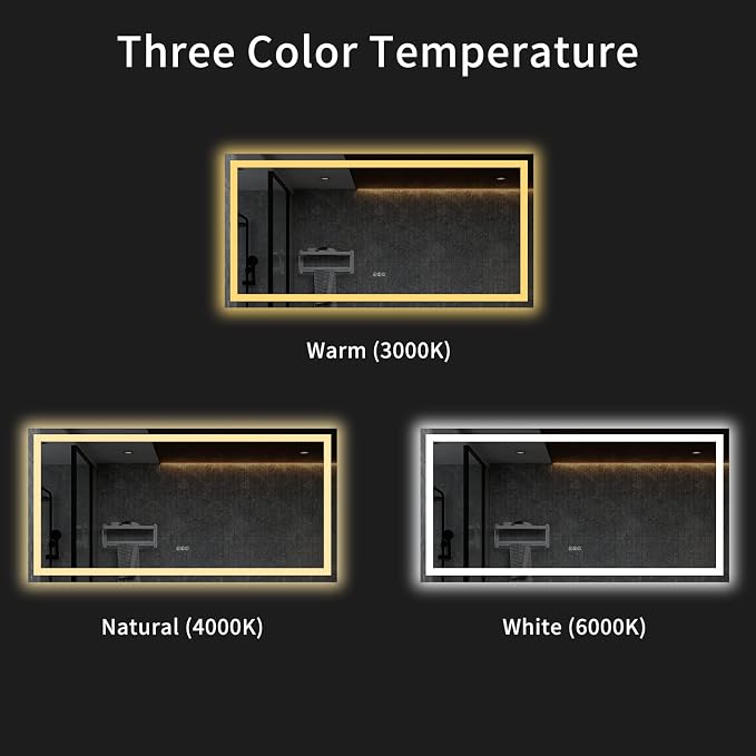 LOAAO 72"X36" LED Bathroom Mirror with Lights, Anti-Fog, Dimmable, Backlit + Front Lit, Lighted Bathroom Vanity Mirror for Wall, Memory Function, Tempered Glass, ETL Listed