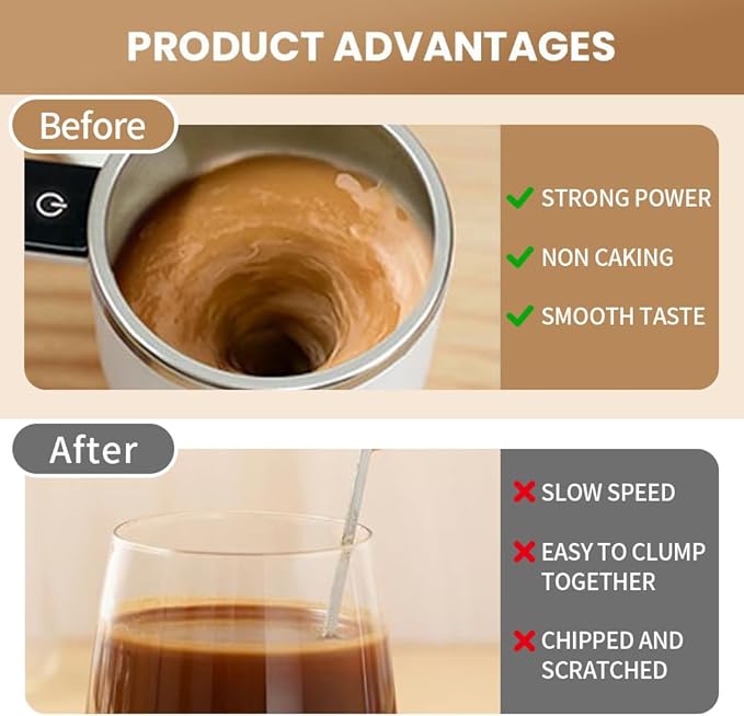 Rechargeable Automatic Magnetic Stirring Mug with Temperature Display, Self Stirring Coffee Cup for Home Office Travel, White with Detachable Stir Bar (White)