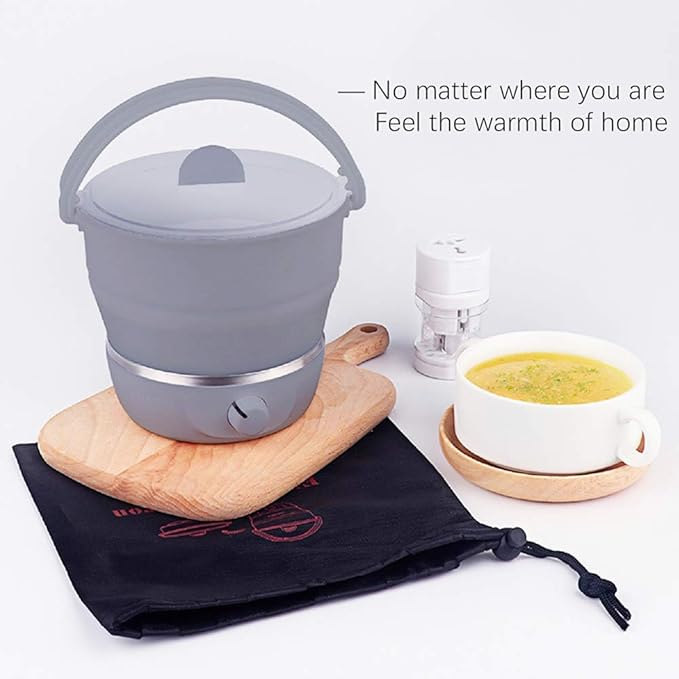 Drizzle Foldable Electric Cooker Travel Hot Pot - Dual Voltage 100V-240V Hot Pot Cooking - Food Grade Silicone Cookerware Boiling Water Steamer - Camping Office Hotel Noodle Porridge Soup Drom