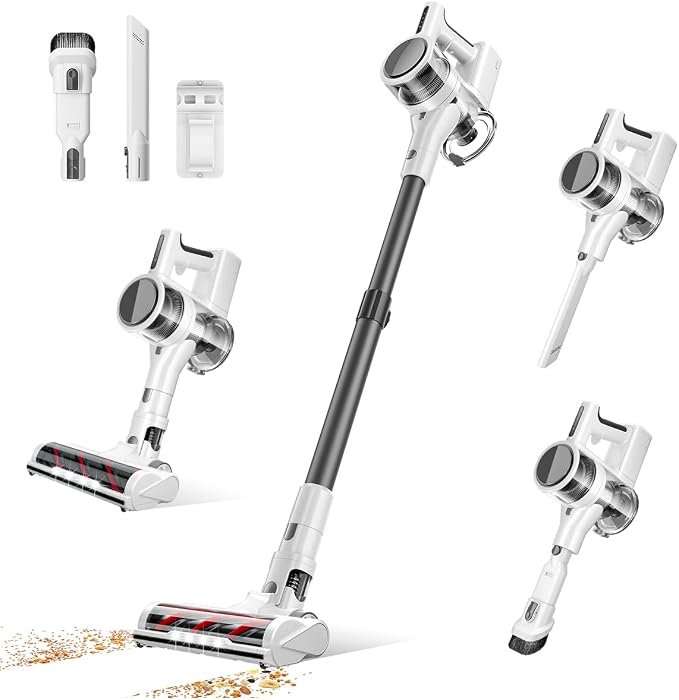 Comvtu Cordless Vacuums, 80,000PRM Powerful Motor Vacuum Cleaner and 2200mAH Rechargeable Battery up to 35 Mins Worktime, 2 Adjustable Modes, Detachable Parts, Wireless Stick Vacuum (Ballet White)