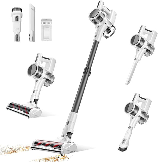 Comvtu Cordless Vacuums, 80,000PRM Powerful Motor Vacuum Cleaner and 2200mAH Rechargeable Battery up to 35 Mins Worktime, 2 Adjustable Modes, Detachable Parts, Wireless Stick Vacuum (Ballet White)