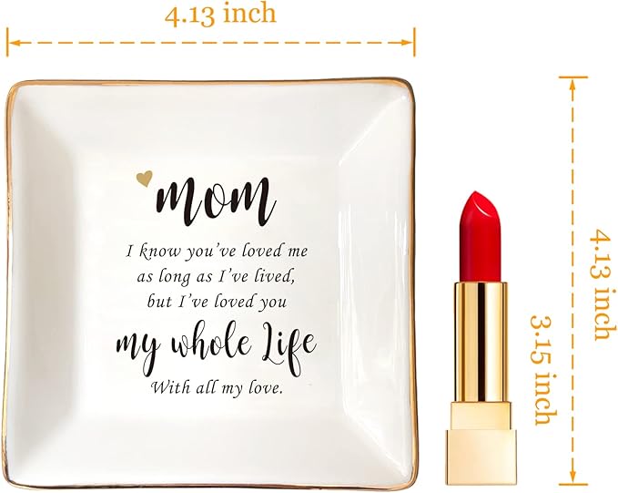 HOME SMILE Mother's Day Birthday Gifts for Mom,I Love You Mom Ring Dish Jewelry Tray-Best Gifts for Mom Who Have Eveything-Valentine Gifts for Mom Unique