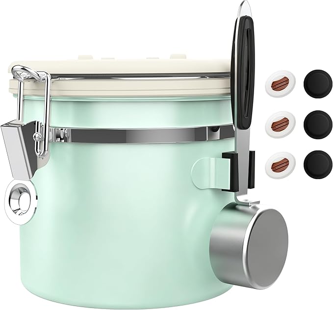 ShanSon Coffee Canister Airtight Coffee Container Stainless Steel Coffee Bean Storage Container with Scoop Coffee Canister for Beans Grounds Sugar Flour Tea Cereal,11OZ,Green