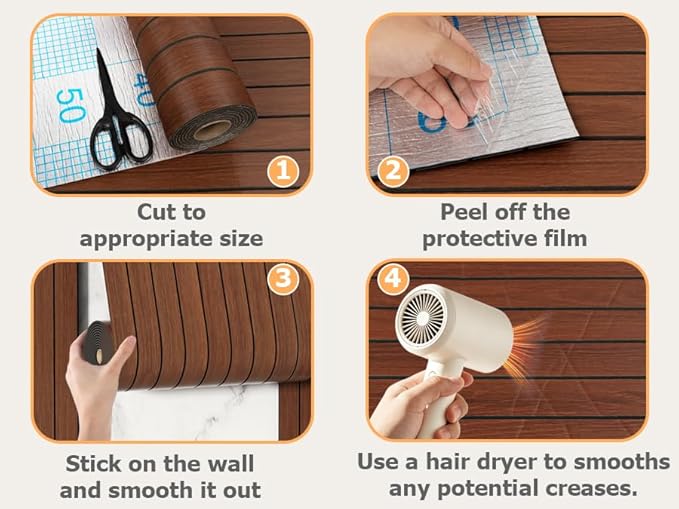 Arthome Peel and Stick Slat Wall Panels 15.7 "x240,Self-Adhesive PVC Wood Grain Wallpaper Panel,3D Thick Faux Soundproof Backsplash Accent Wall Tile for Walls & Furniture (Walnut Coverage 26 Sq.ft)