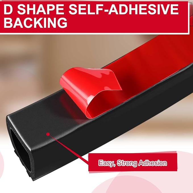 Pangda 13Ft D Shape Rubber Weather Stripping Foam Self-Adhesive EPDM Seal Strip for Noise Reduction Waterproof Dustproof for Cars Boats RVs Windows Doors (0.59" W x 0.55" H)