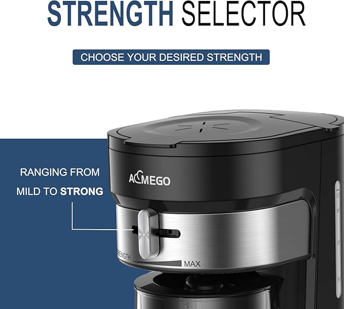 AEMEGO Iced Tea Maker, Brewing System with 2.5-quart Glass Pitcher, sliding strength selector, Stainless Steel Decoration, Reusable Filter (Black)