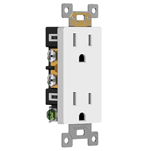 ENERLITES White Decorator Receptacle, Standard Electrical Wall Outlet, 15A 125V, Self-Grounding, 2-Pole, 3-Wire, 5-15R, UL Listed, 61502-TR-W, 10 Pack, Tamper Resistant