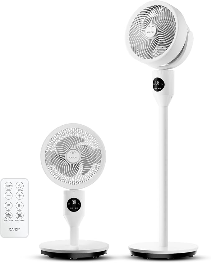 Candy Standing Fan for Bedroom, 3 Heights Adjustable Pedestal Fan with Remote, 90° Oscillating Floor Fan, 8 Speeds & 3 Modes, 25dB Quiet Room Fan, 12H Timer, for Dorm, Home, Office