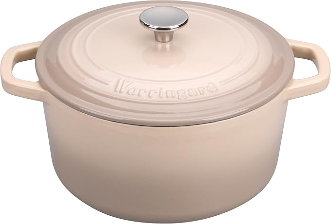 VORRINGARD Enameled Cast Iron Dutch Oven Pot with Lid, for Bread Baking, Round Bread Oven- include Sourdough Bread Baking Supplies Set, 4.5QT, Latte