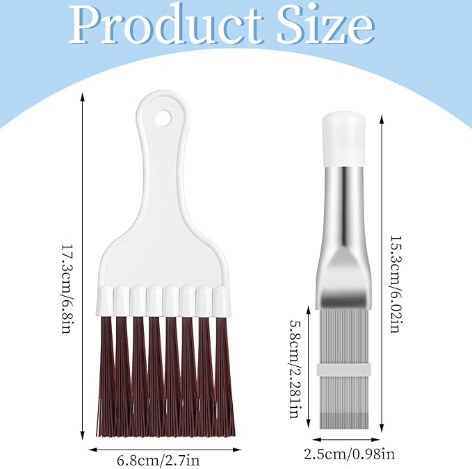 Pimoys 3 in 1 Set Air Conditioner Condenser Fin Comb, 1 Coil Cleaner Stainless Steel Fin Comb with 2 Evaporator Radiator Cleaning Whisk Brush