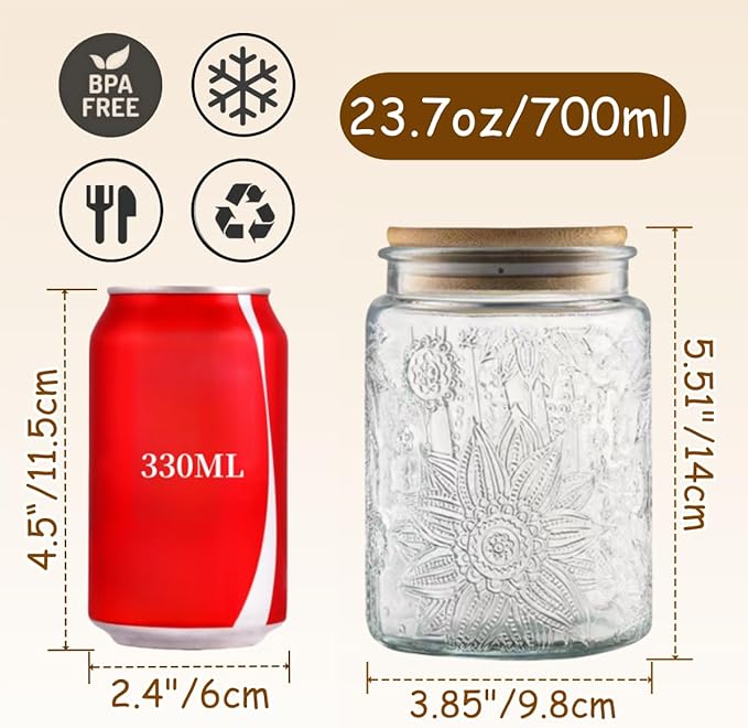 ANSQU Vintage Glass Jar with Lid, 23.7oz Airtight Glass Food Storage Container for Kitchen Counter, Pantry, Decorative Jar for Coffee, Tea, Sugar, Gratitude Jar for Mother' Day