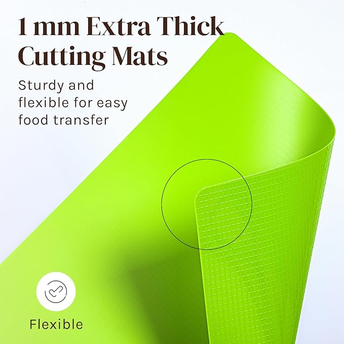 Extra Thick Flexible Cutting Board Mats Set of 6 for Kitchen, BPA Free Plastic Cutting Boards, Non-Slip Waffle Back, Dishwasher Safe, Color Coded with Food Icons, 15x12 Inch - Cooler Kitchen