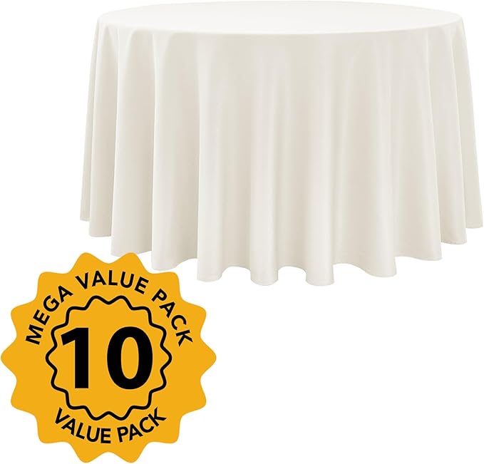 10-Pack Ivory Round Tablecloths, 108 Inches, Stain-Resistant Polyester for 4-5 Ft Round Tables - Washable Table Covers for Weddings, Banquets, Birthday Parties, Events