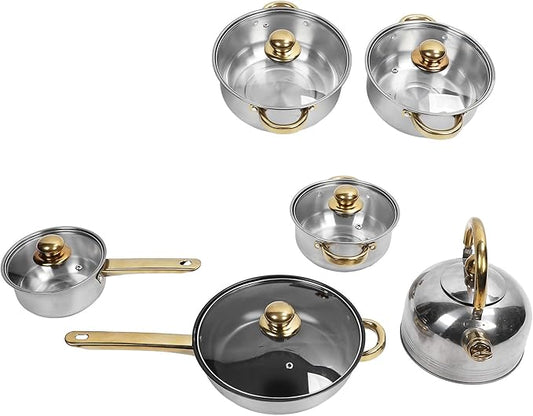 12pcs Pots and Pans Set, Stainless Steel Induction Kitchen Cookware Set with Detachable Handle, Dishwasher Non Stick Cooking Set with Frying Pan, Saucepans, Stockpots (Gold