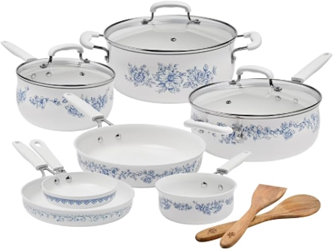 Agatha 12-Piece Aluminum & Ceramic Classic Cookware Set Blue