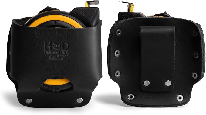 Hide & Drink, Large Tape Measure Holder, Tool Holster w/Easy Belt Loop for Handymen, Carpenters, Electricians, Durable Hammer Pouch, Full Grain Leather, Handmade