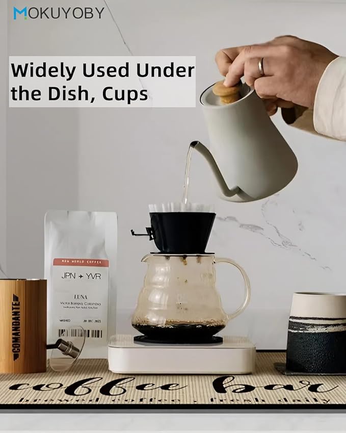 Coffee Mat 12"x19" Coffee Bar Mat Rubber Backed Bar Accessories Super Absorbent Dish Drying Mats for Kitchen Counter, Fit Under Coffee Maker Espresso Machine Dish Rack (Cream)