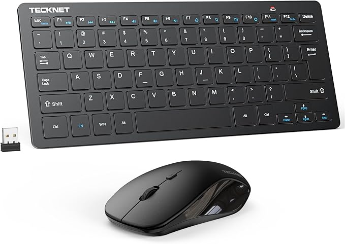 TECKNET Wireless Keyboard and Mouse Combo, Mini Cordless Computer Keyboard and Mouse Set 2.4GHz, Silent Adjustable 1600 DPI, Quiet Click, Lag-Free for Computer, Laptop, PC, Windows, Mac, Chrome OS