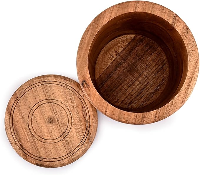 NIRMAN Acacia Wood round wooden storage jar with Lid for Keeping Cookies, Coffee, Flour, Sugar, Rice & Other Dry Foods (4.5" x 4.5" x 6")