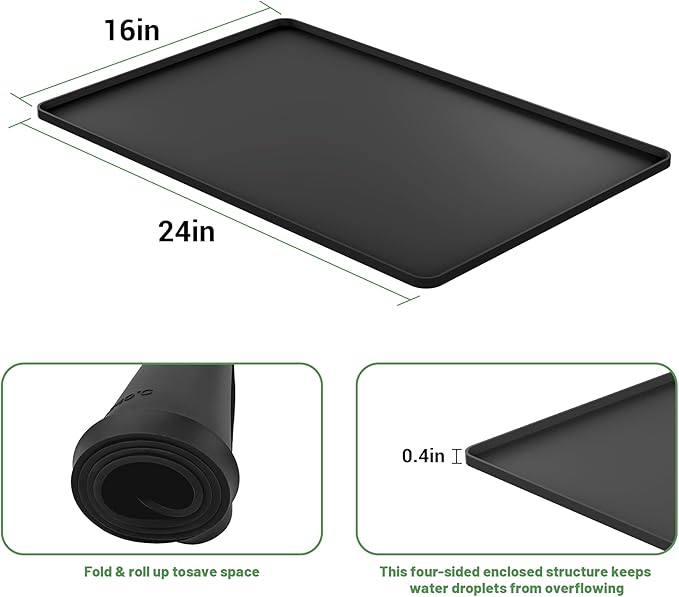 24-inch Coffee Mat - Heat Resistant Silicone for Coffee Bar & Kitchen Counter - Bar Mat for Countertops - Decor Under Espresso Machine & Makers (Black)