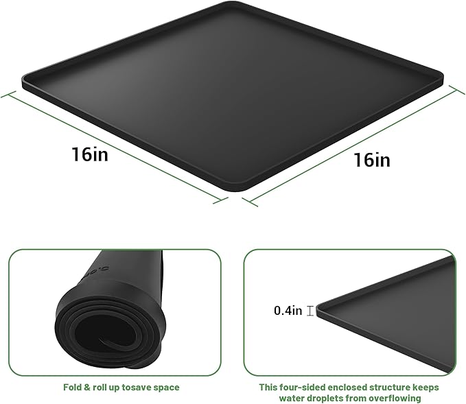 16-inch Coffee Mat - Heat Resistant Silicone for Coffee Bar & Kitchen Counter - Bar Mat for Countertops - Decor Under Espresso Machine & Makers (Black)