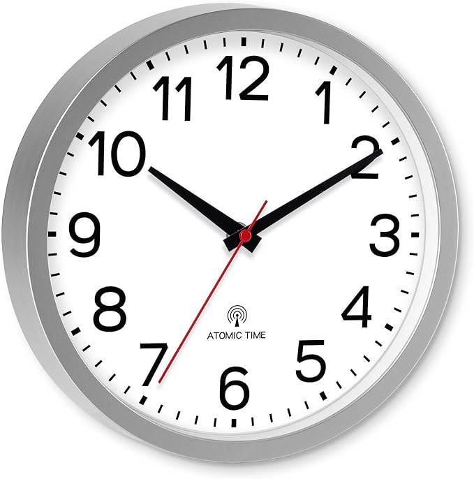 AKCISOT 10 Inch Wall Clock, Battery Operated Analog Clock, Silent Non-Ticking, Ideal for Bedroom, Bathroom, Kitchen, Office and School, Silver