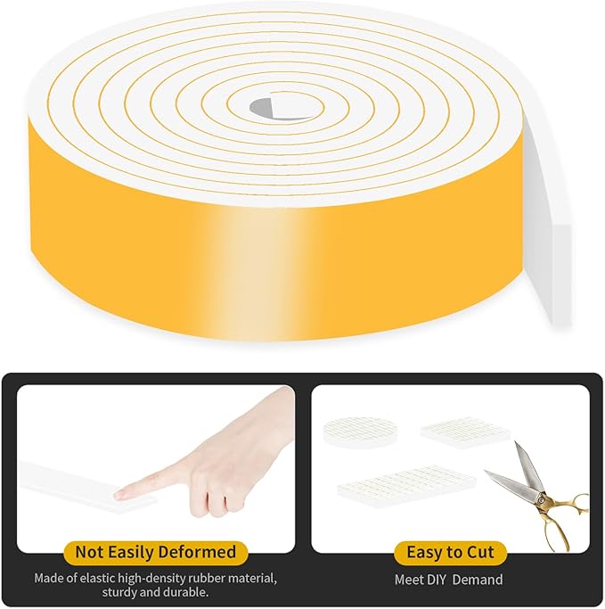 Weather Stripping Door Seal Strip,Front Door Weather Stripping,Insulation Tape for Door Frame,Window,Air Conditioner (White,3/4 in x 3/4 in x 13Ft)