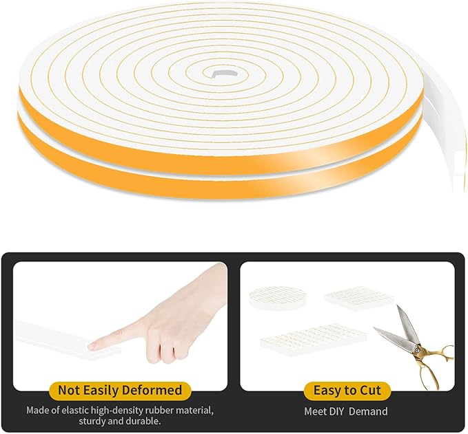 Weather Stripping,Weather Stripping Door Seal Stripping,High Density CR Foam,Door Seal Strip for Door Frame,Window Frame,Sliding Door (White,1/4 in x 1/8 in x 26Ft)