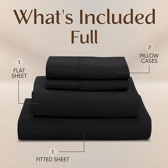 Utopia Bedding Full Size Sheet Set – 4 Piece Bed Sheets, Soft and Breathable Microfiber, Includes 1 Fitted Sheet, 1 Flat Sheet and 2 Pillowcases – Oeko Tex (Black)
