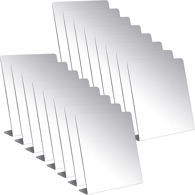 Amyhill 16 Pcs Counter Top Mirror Freestanding Single Self-Portrait Mirror Single Sided Acrylic Desk Glass for Tabletop Bedroom Office Bathroom Home Dorm (8.5 x 9 Inch)