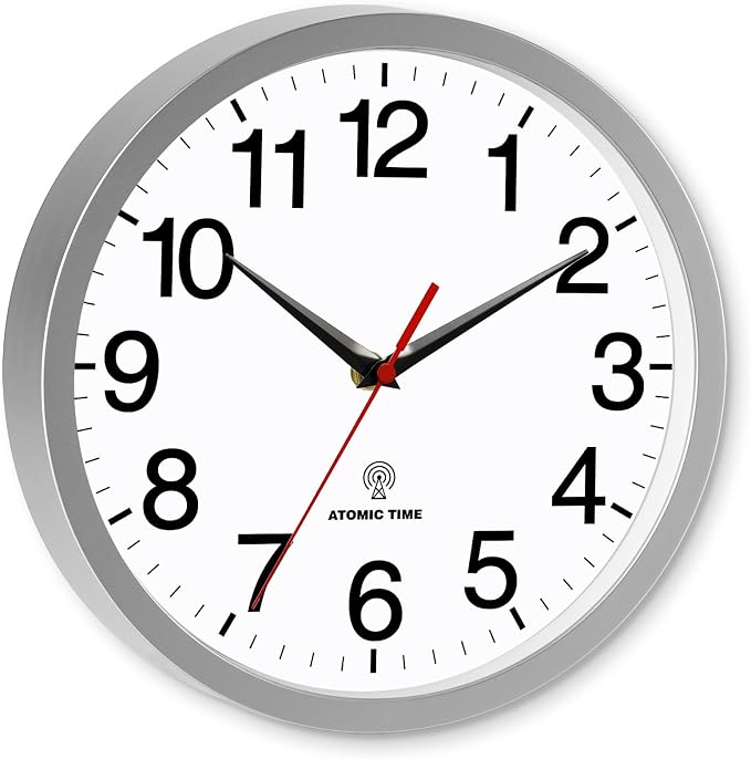 Rohioue Atomic Wall Clock Modern 10 Inch Battery Operated Analog Clock Decorative for Bedroom Kitchen Bathroom Office Home Living Room (Silver)