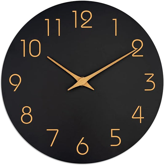 Mosewa Large Wall Clock 16 Inch Black Battery Operated Silent Non Ticking Simple Minimalist Rose Gold Numbers Clock Decorative for Bedroom Living Room Kitchen Home Office