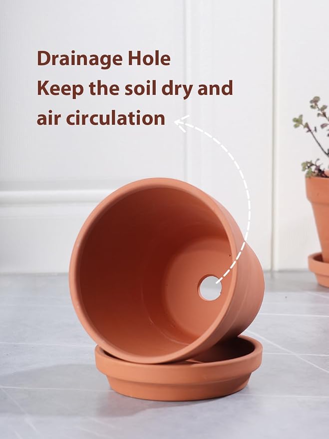 INGOFIN 4 Inch Terracotta Pots with Saucers, 8 Pack Shallow Clay Plant Pots with Drainage Holes for Succulents, Cactus, Herbs, Small Terra Cotta Pots for Indoor Outdoor, Set of 8