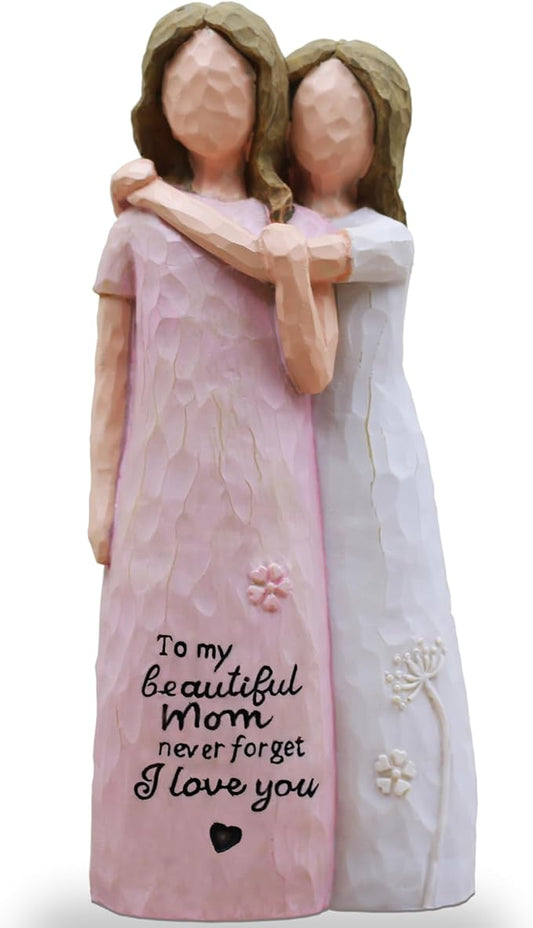 Mother Daughter Gift, Birthday Gifts for Mom from Daughter, Sculpted Hand-Painted Figurine (Pink)
