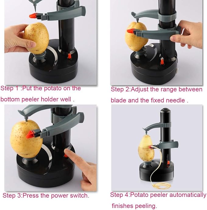 Electric Potato Peeler Automatic Rotating Apple Peeler Tool Multifunction Stainless Steel Potato Pear Fruit Vegetable Peeling Machine for Home Kitchen (Black)