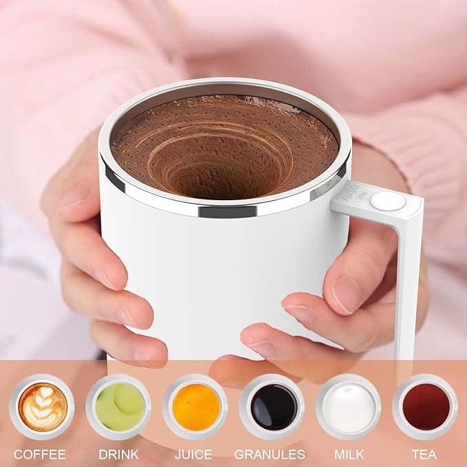 CYANLUX Self Stirring Mug, Rechargeable Automatic Magnetic Electric Coffee Mug, Rotating Mixing Cup, To Stir Coffee, Chocolate, Milk, Protein,Cocoa, Great For Home Office Travel School (White)