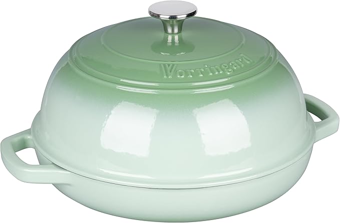 VORRINGARD Enameled Cast Iron Dutch Oven Pot with Lid, Bread Oven for Sourdough Bread Baking, Dutch Ovens with Bread Proofing Basket& Baking Supplies Set, 6 Quart, Green