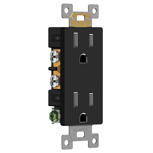 ENERLITES 40 Pack Black Decorator Receptacle, Standard Electrical Wall Outlet, 15A 125V, Self-Grounding, 2-Pole, 3-Wire, 5-15R, UL Listed, 61502-TR-BK, Tamper Resistant