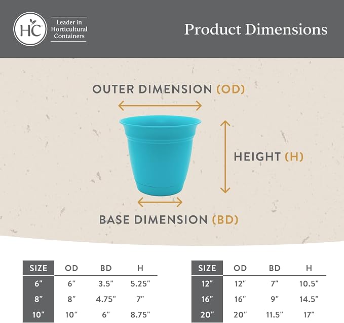 The HC Companies 6 Inch Eclipse Round Planter Pots with Drainage Holes & Attached Saucer, Lightweight UV-Resistant Plastic Indoor Outdoor Planters, 4-Pack Flower Pots for Garden Home Decor, Warm Gray