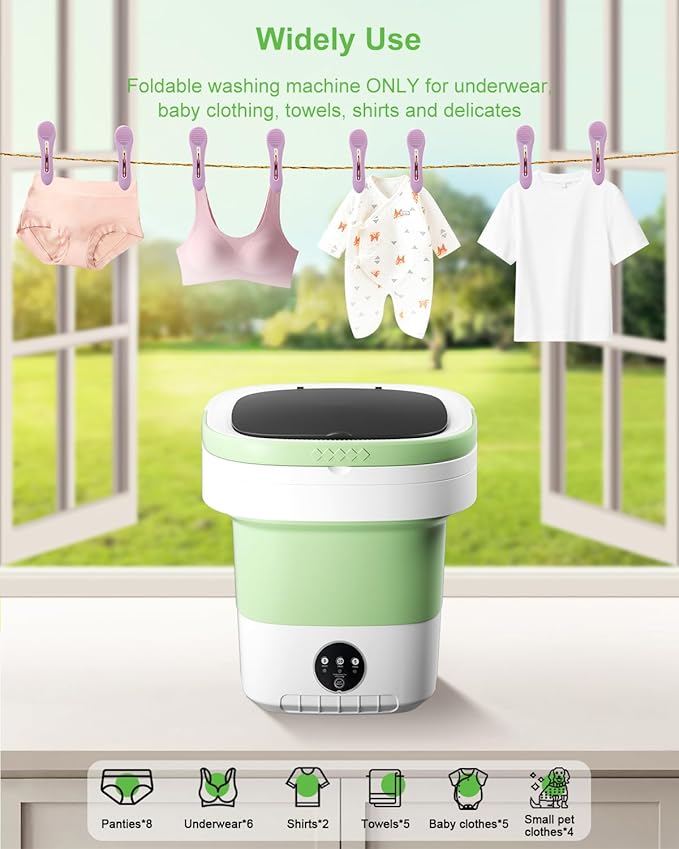 Portable Washing Machine, 16L Mini Foldable Washer with Spin Basket, 3 Cleaning Modes & Deep Cleaning Small Compact Laundry Machine of Small Clothes for Apartments, Dormitories, Home, RV, Travel Green