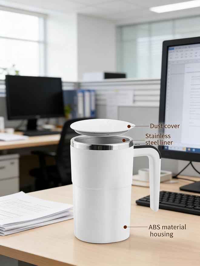 Electric Coffee Mug with a Built-in LCD Thermometer, Automatic Magnetic Stirring Coffee Mug, 380ML/13OZ, Stainless Steel Self Stirring Cup with Lid, Perfect for Brewing Coffe-e, Milk, Cocoa (Mix c)