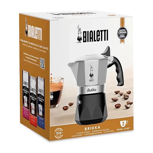 Bialetti Brikka Moka Pot Stovetop Espresso Maker – Crema-Rich Italian Coffee Maker, 2 Espresso Shots (3.4 oz / 100 mL), Black