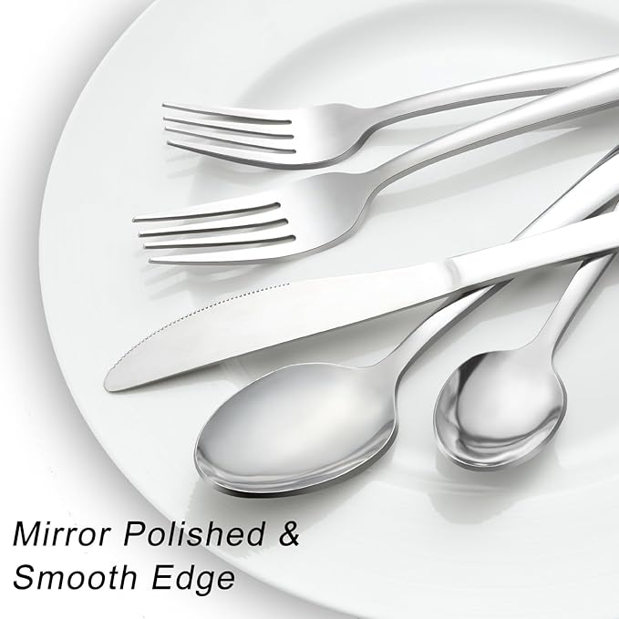 Pleafind 24-Piece Silverware Set - Stainless Steel Flatware with Steak Knives, Forks, Spoons, Knives - Dishwasher Safe for Home or Restaurant