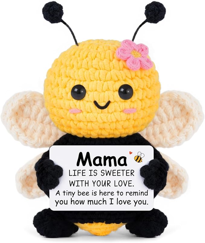 Mama Gifts from Daughter Son, Mothers Day Birthday Mama Gifts for New Mom, I Love You Mama, Mama to Be Present - Cute Handmade Crochet Bee - Bonus Step Mother in Law, Emotional Support Crochet