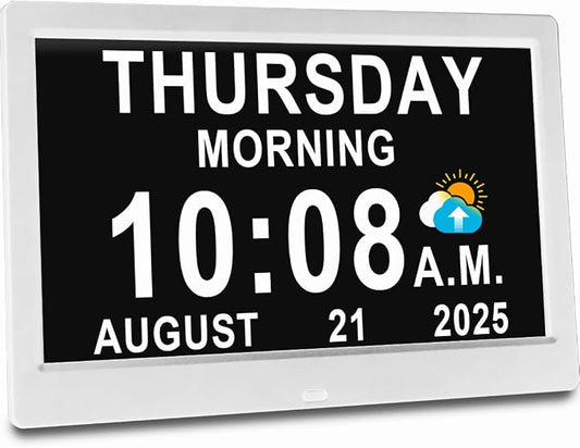 11.5 Inch Extra Large Digital Talking Clock with 27 Alarms, Auto DST, Talking Time, 20 Custom Reminders, 10-Level Auto Dimmer, Day Date Calendar Clock for Seniors Dementia Alzheimers, with Remote