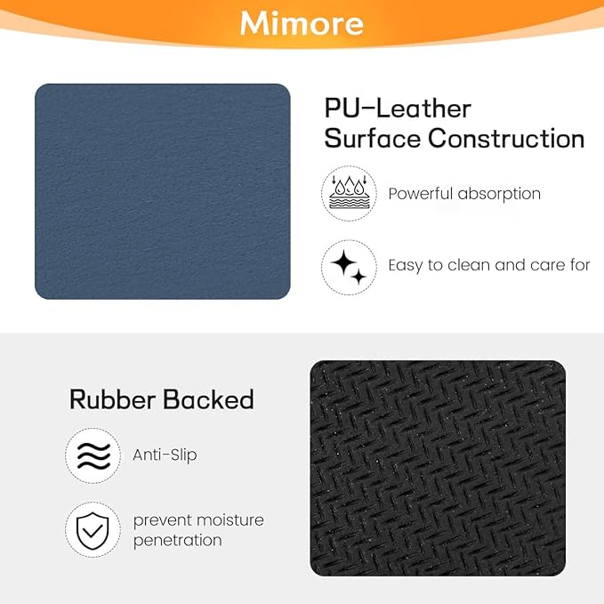 Mimore Coffee Mat - 12x19 Inch Blue Bar Mat for Countertop - Absorbent, Hides Stains, Rubber Backed - Dish Drying Mat Fits Under Coffee Maker, Espresso Machine
