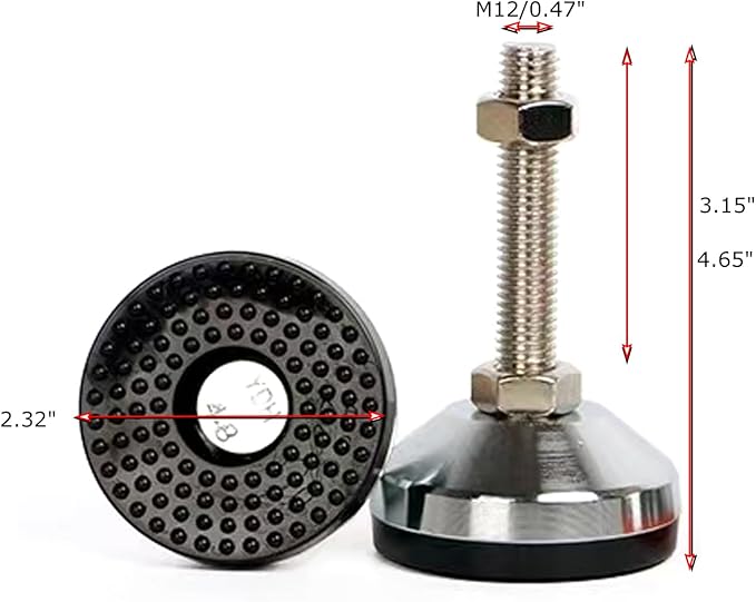 Heavy Duty Leveler Leg, Cabinet Leveling Feet,2.36" Dia. Base,M12 Thread,2000 Lb Capacity,Adjustable Workbench Legs,D60xM12x100,Black Carbon Steel PVC,4-Pack